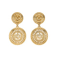 Christian Dior Vintage Gold-Tone CD Medallion Drop Earrings