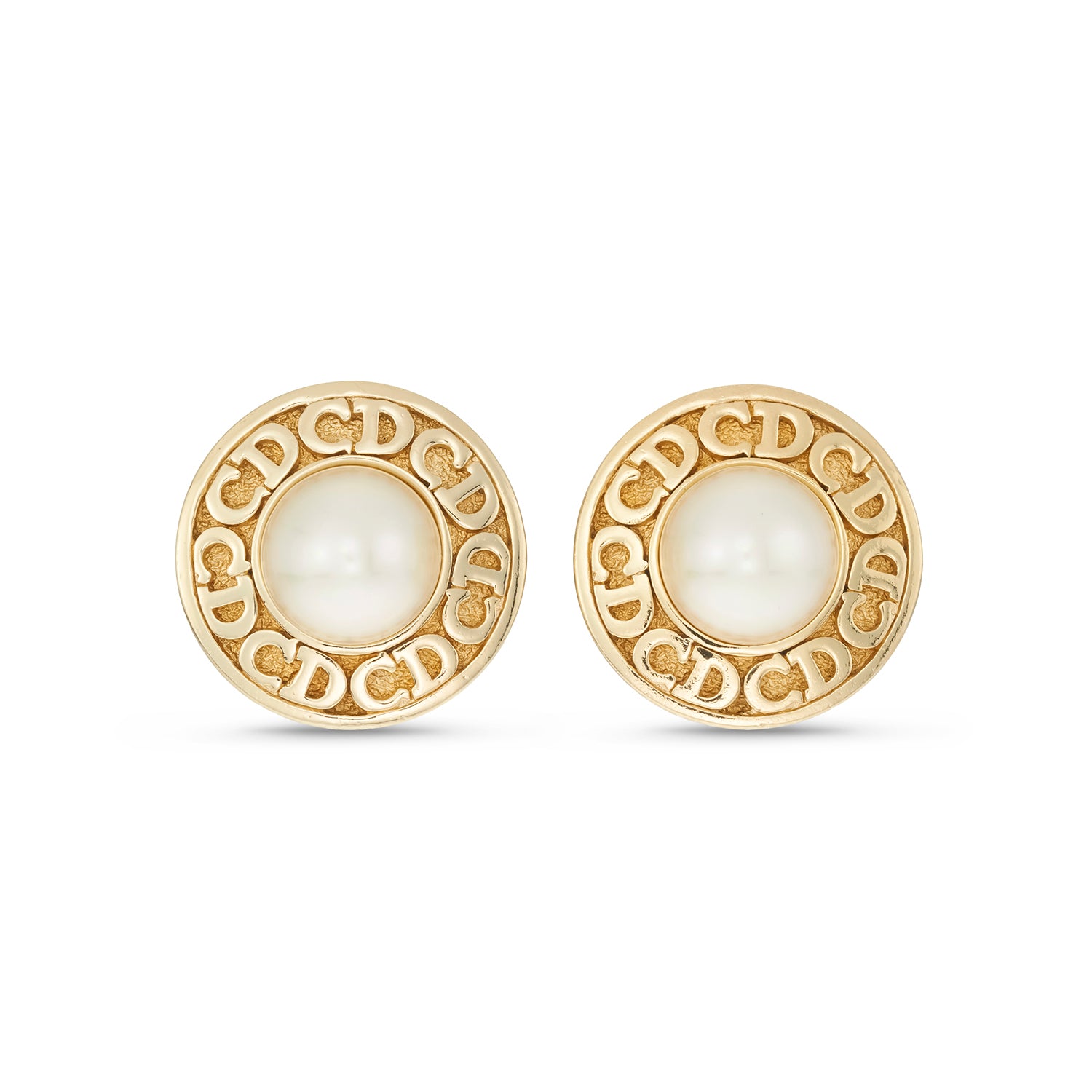 Christian Dior Vintage CD Monogram Faux Pearl Clip Earrings