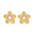 Christian Dior Vintage Gold Flower Clip Earrings with Faux Pearl