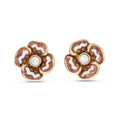 Christian Dior Vintage Brown and Ivory Enamel Flower Clip Earrings with Crystal Centre