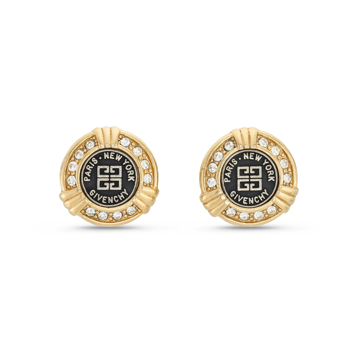 Givenchy Vintage Logo Crystal Earrings- Paris New York