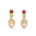 Christian Dior Vintage Gold-Tone Heart Drop Earrings with Pink Cabochons