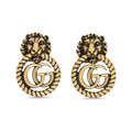 Gucci Lion Head GG Drop Earrings