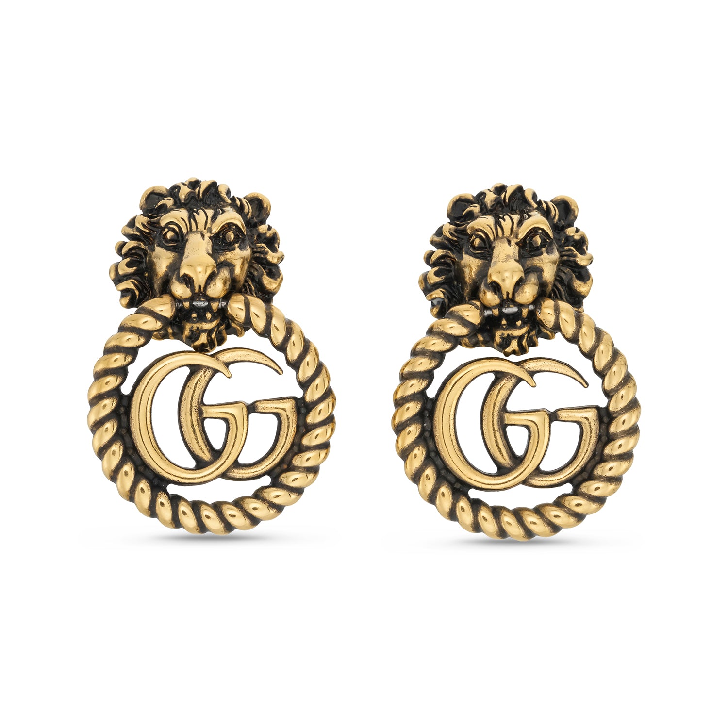 Gucci Lion Head GG Drop Earrings