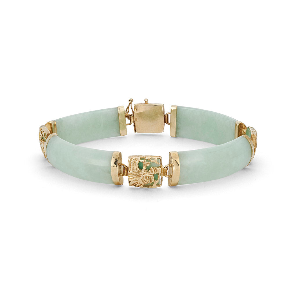 14ct Gold Jade Panel Bracelet, Edinburgh Import Marks, 1996