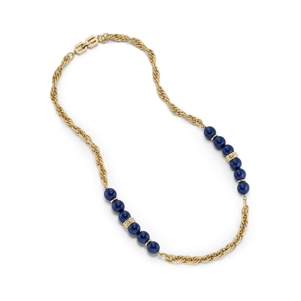 Givenchy Vintage Gold-Tone & Cobalt Blue Bead Necklace, c1977