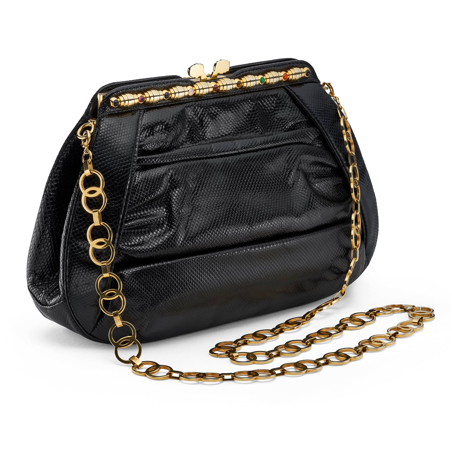 Judith Leiber Black Lizard Skin Shoulder Bag
