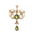 Edwardian 15ct Gold, Peridot & Seed Pearl Pendant Brooch