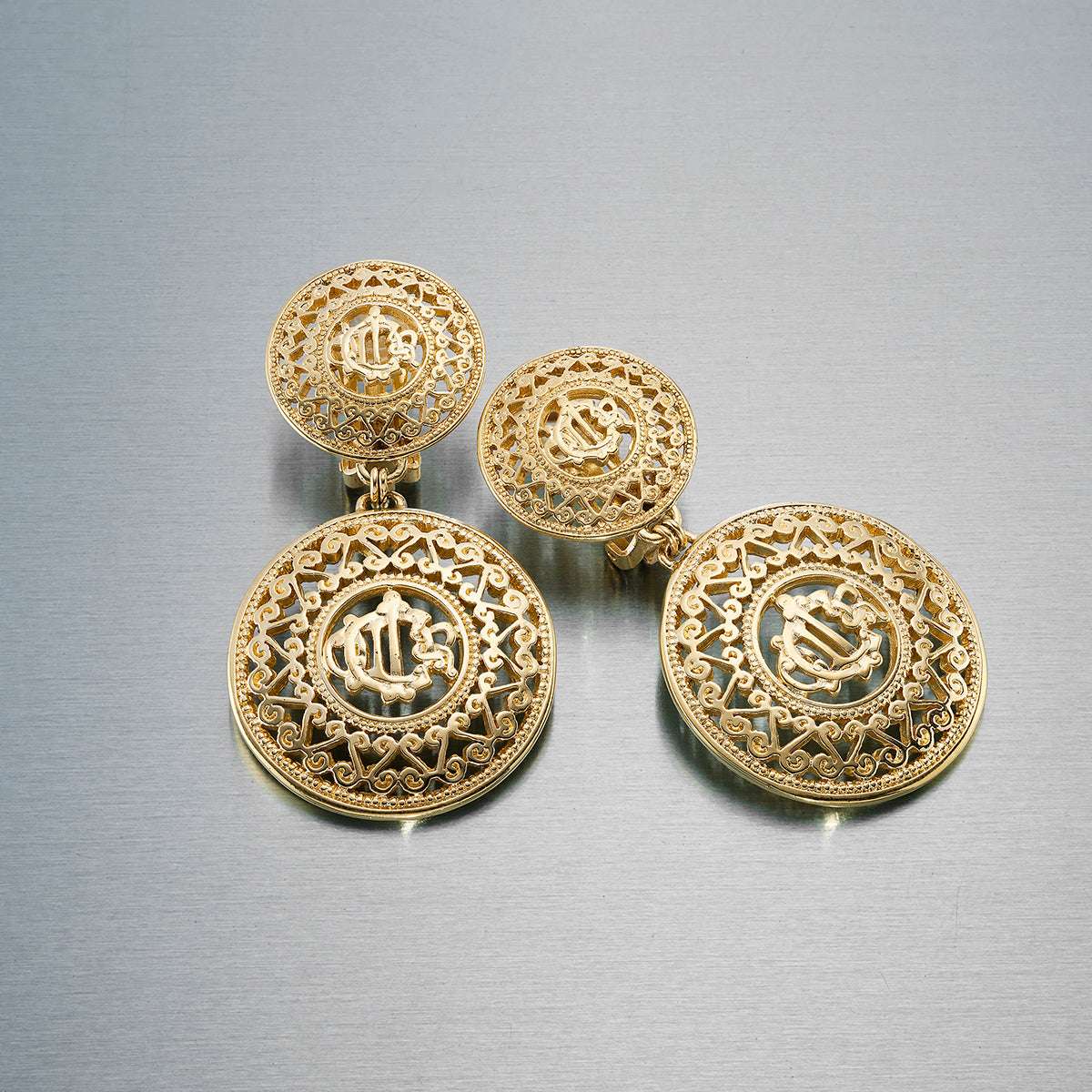 Christian Dior Vintage Gold-Tone CD Medallion Drop Earrings